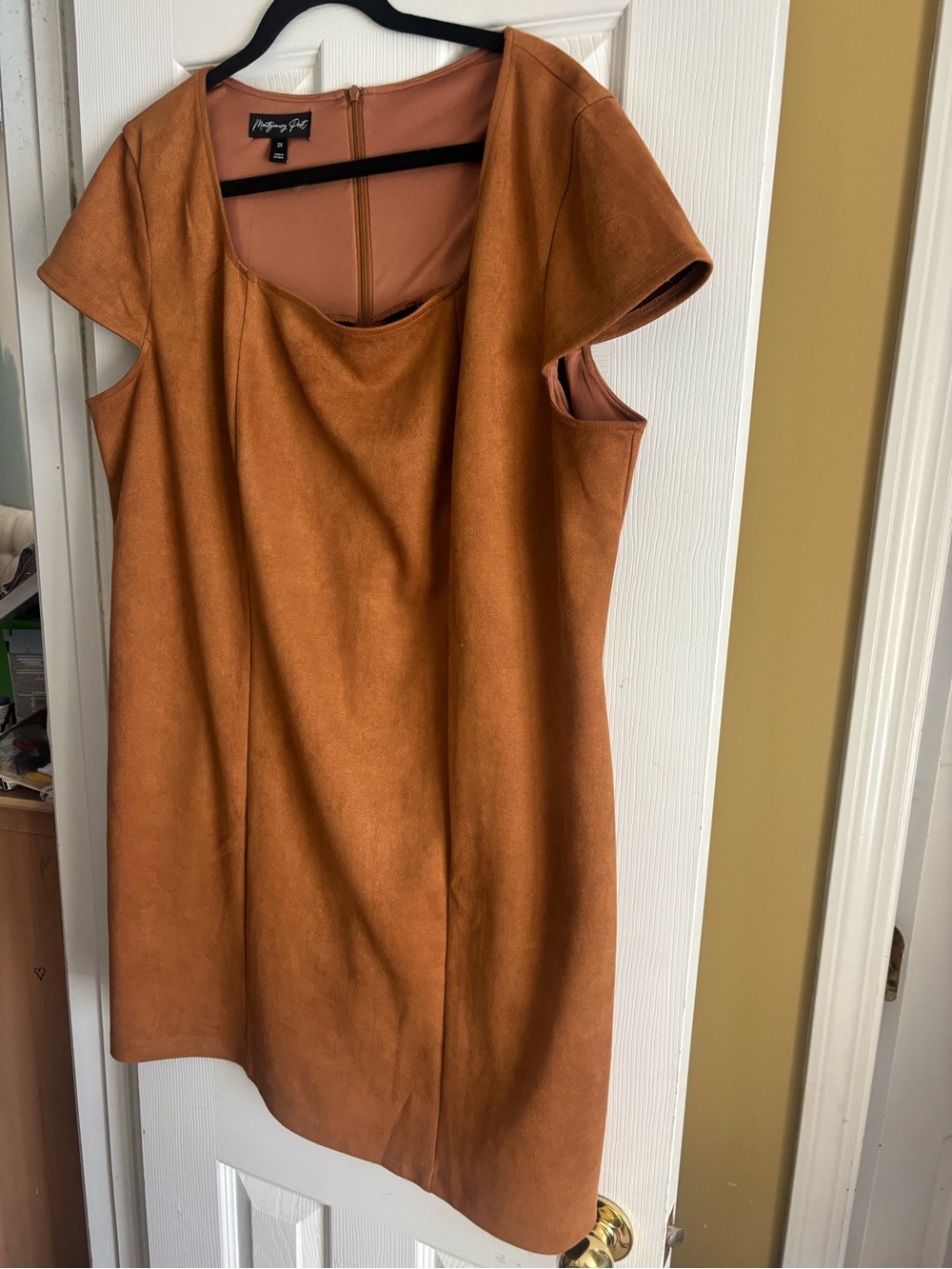 Tan Suede-Look Short Sleeve Shift Dress in Rust. Fits amazing!!!!